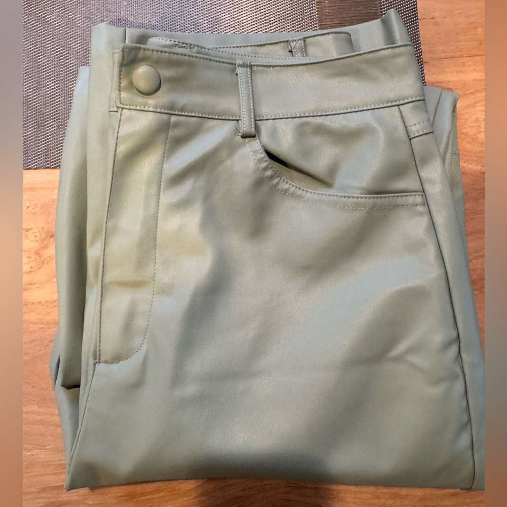 Zara Black Label Mint Green Faux Leather Woman’s Pants. Size M.